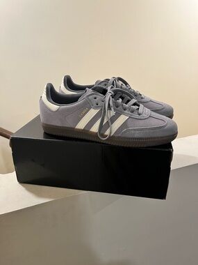adidas Samba Grey Suede Sneakers with Cream Stripes